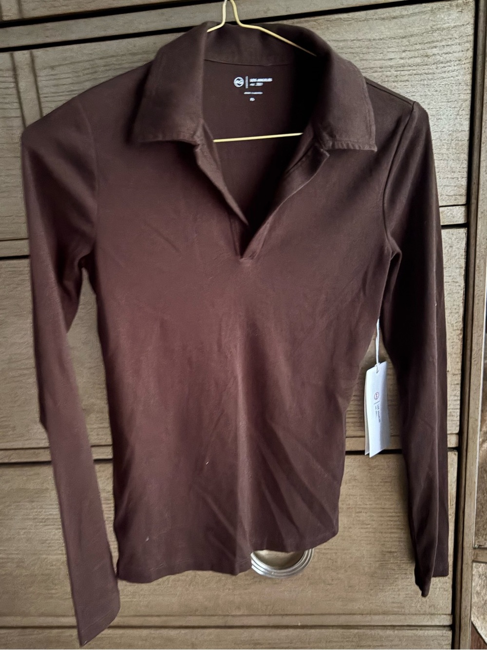 Ag Adriano Goldschmied Brown Long-Sleeve Polo V-Neck Top